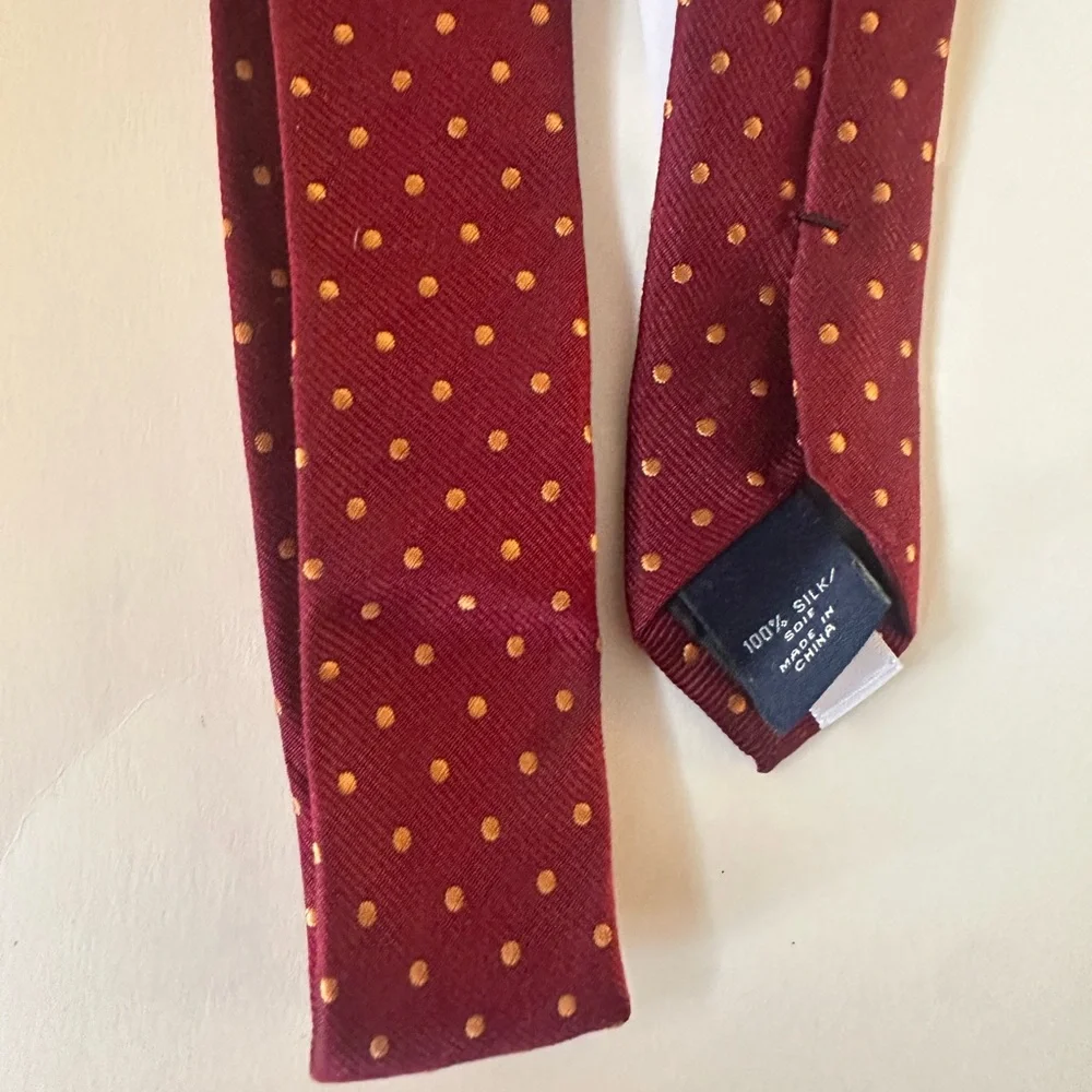 J. Crew 100% Silk Burgundy Gold Dots Tie NWT
